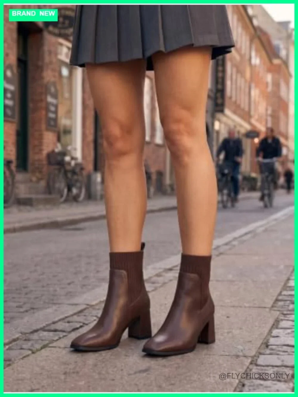 Faux Leather Slip On Ankle Booties Square Toe Chunky Block Heel